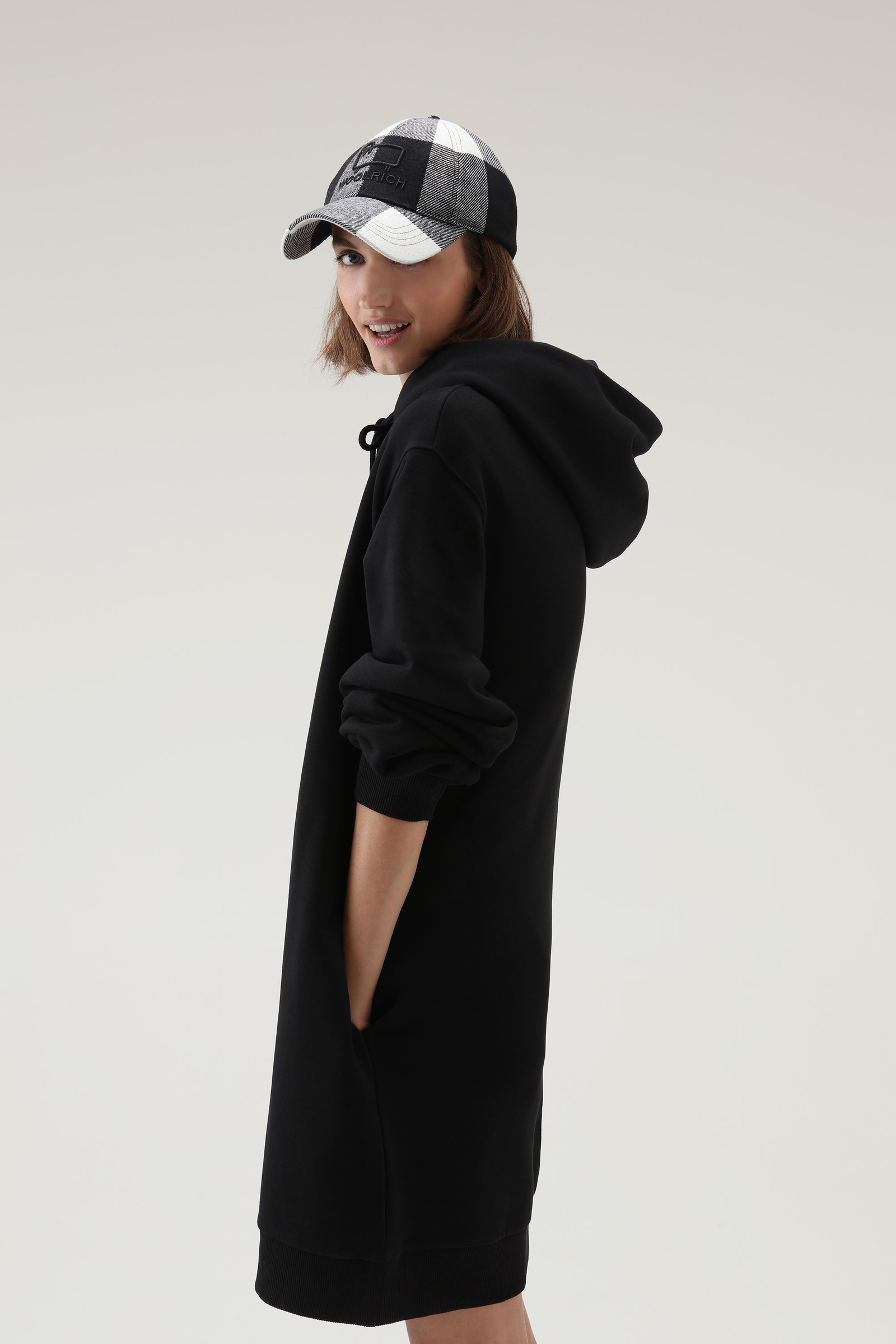 Lange jurk van katoenfleece met capuchon zwart photo 3 | Woolrich