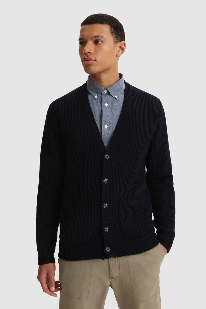 Men's Ribbed merino wool Cardigan Blue | Woolrich