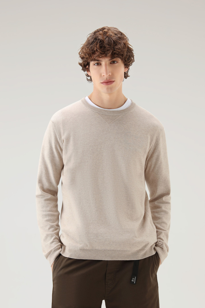 Crewneck Sweater in Pure Cotton Beige | Woolrich USA