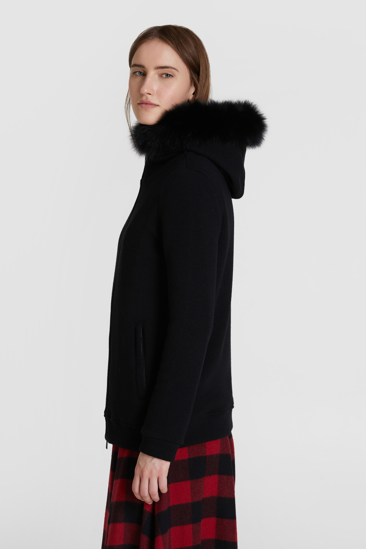 Felpa In Lana E Cotone Con Cappuccio E Zip