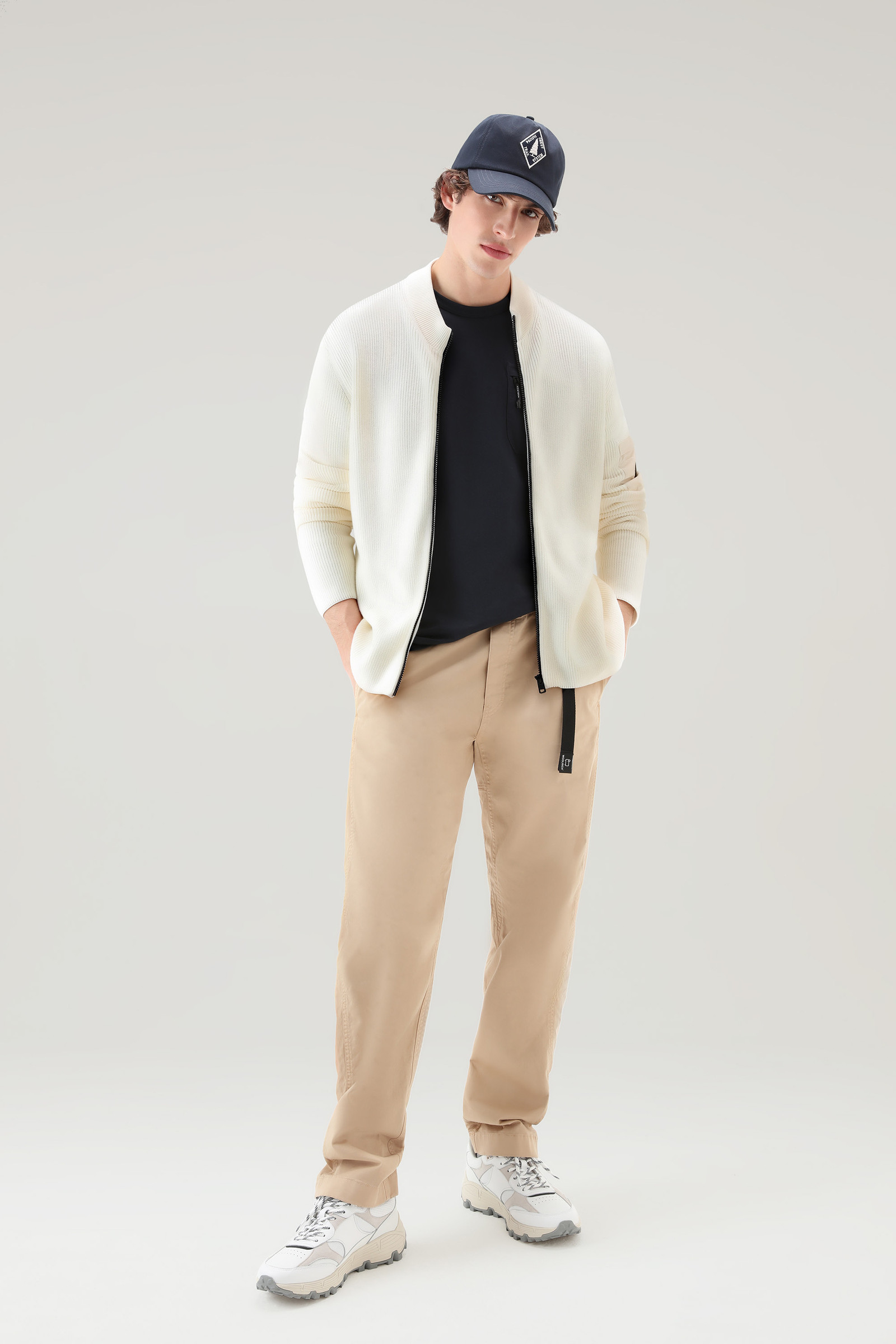 Maille en pur coton avec fermeture zippée intégrale blanc photo 2 | Woolrich