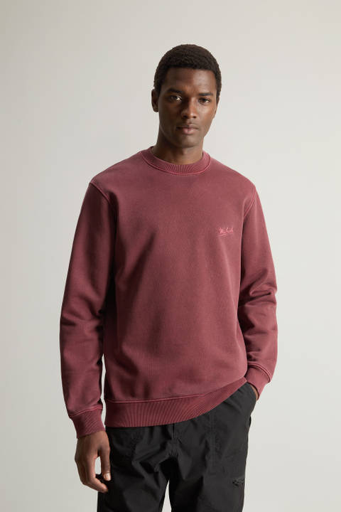 Garment-Dyed Crewneck Sweatshirt in Pure Cotton with Embroidered Logo Purple | Woolrich