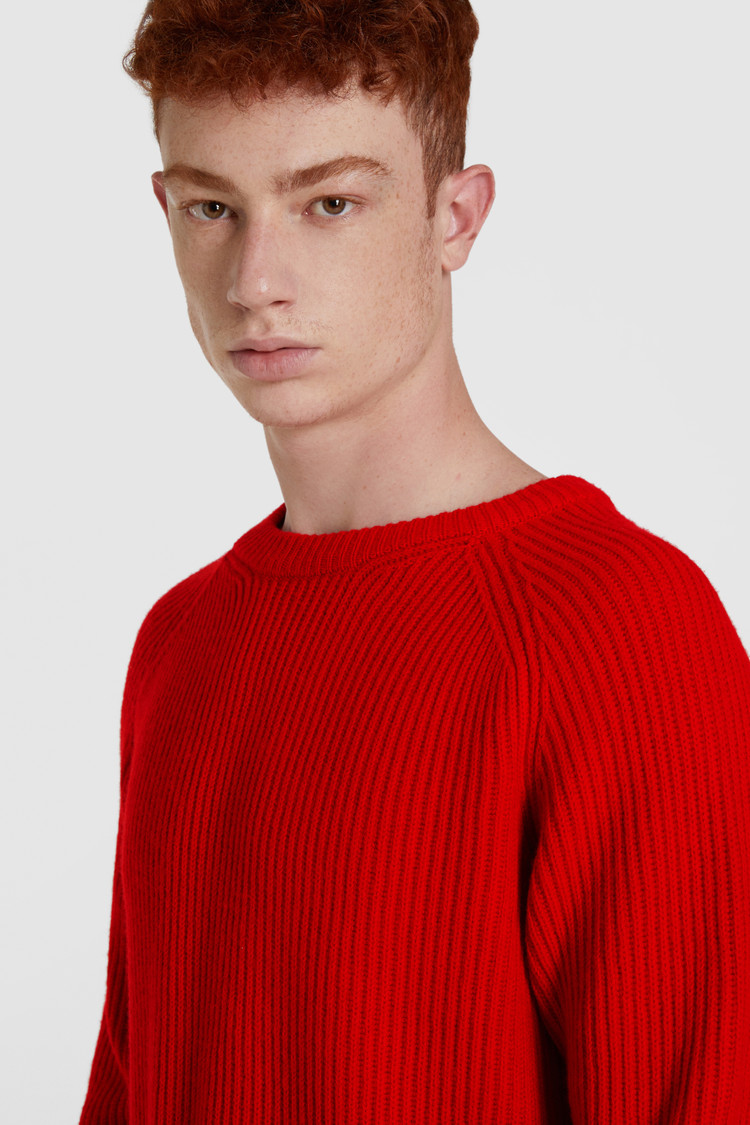 Rib-stitched wool crewneck sweater