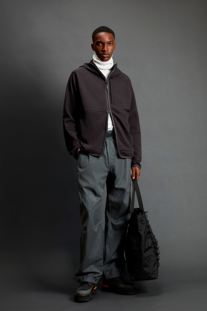 Full-Zipper Hoodie in Cotton Interlock and Nylon Blend by Todd Snyder Black photo 2 | Woolrich