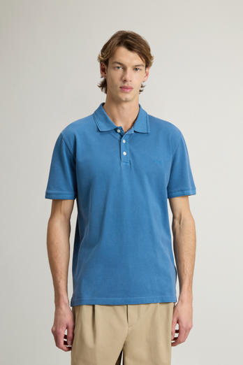 Garment-Dyed Mackinack Polo in Stretch Cotton Piquet Blue | Woolrich