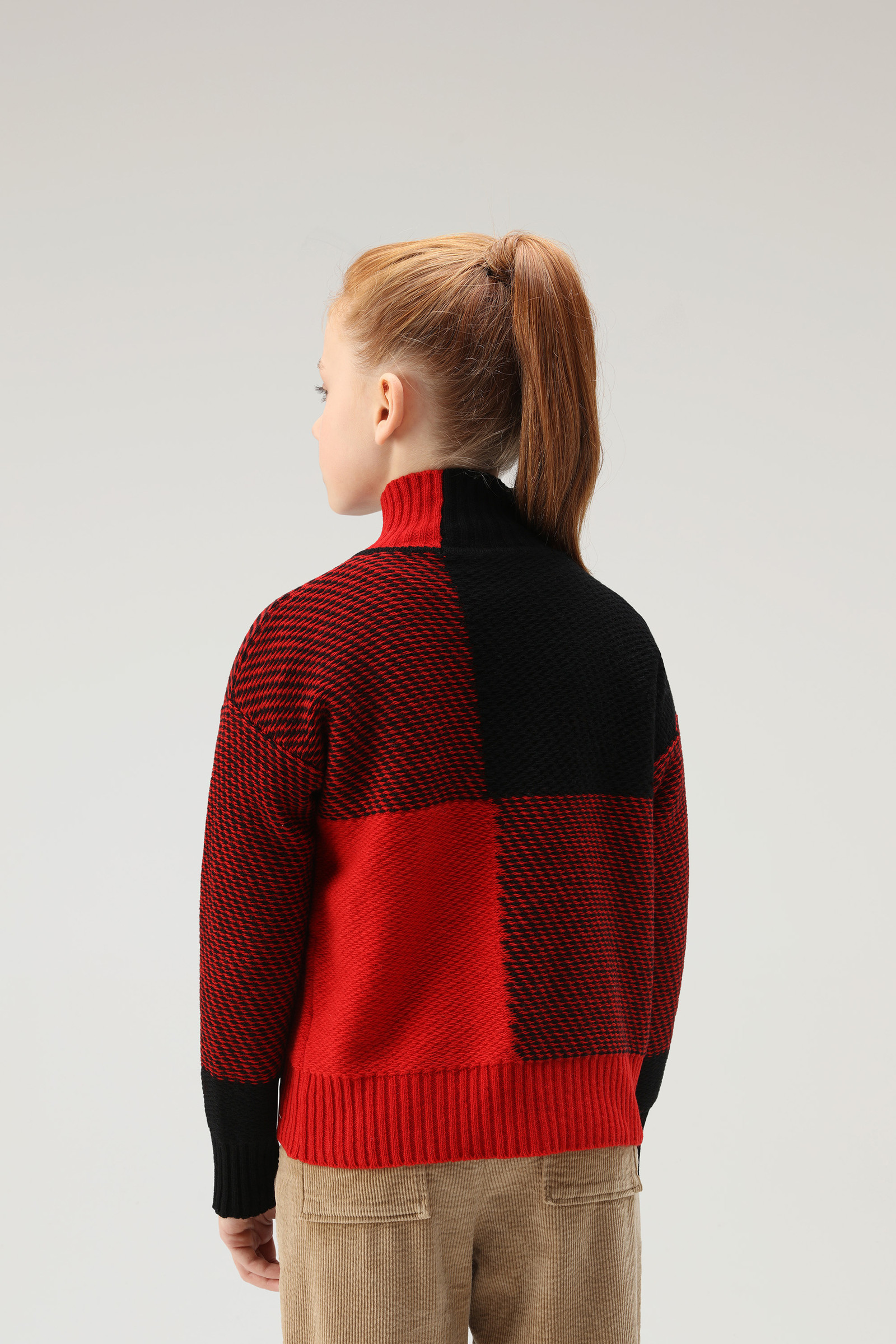 Karierter Rollkragenpullover für Mädchen aus Merinowollmischung mit Karomuster rot photo 3 | Woolrich
