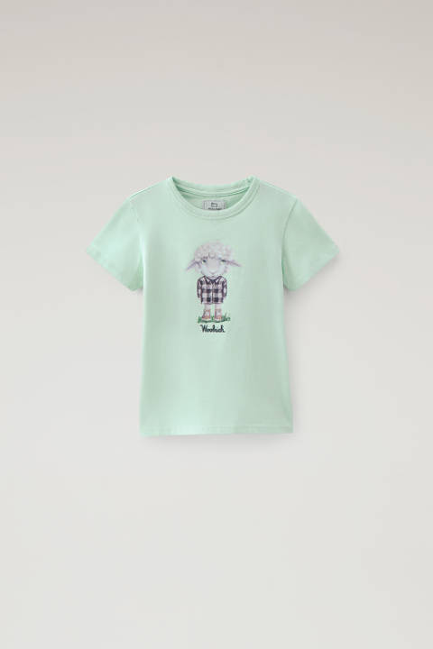 T-Shirt aus reiner Baumwolle mit Schafgrafik für Mädchen Grün | Woolrich