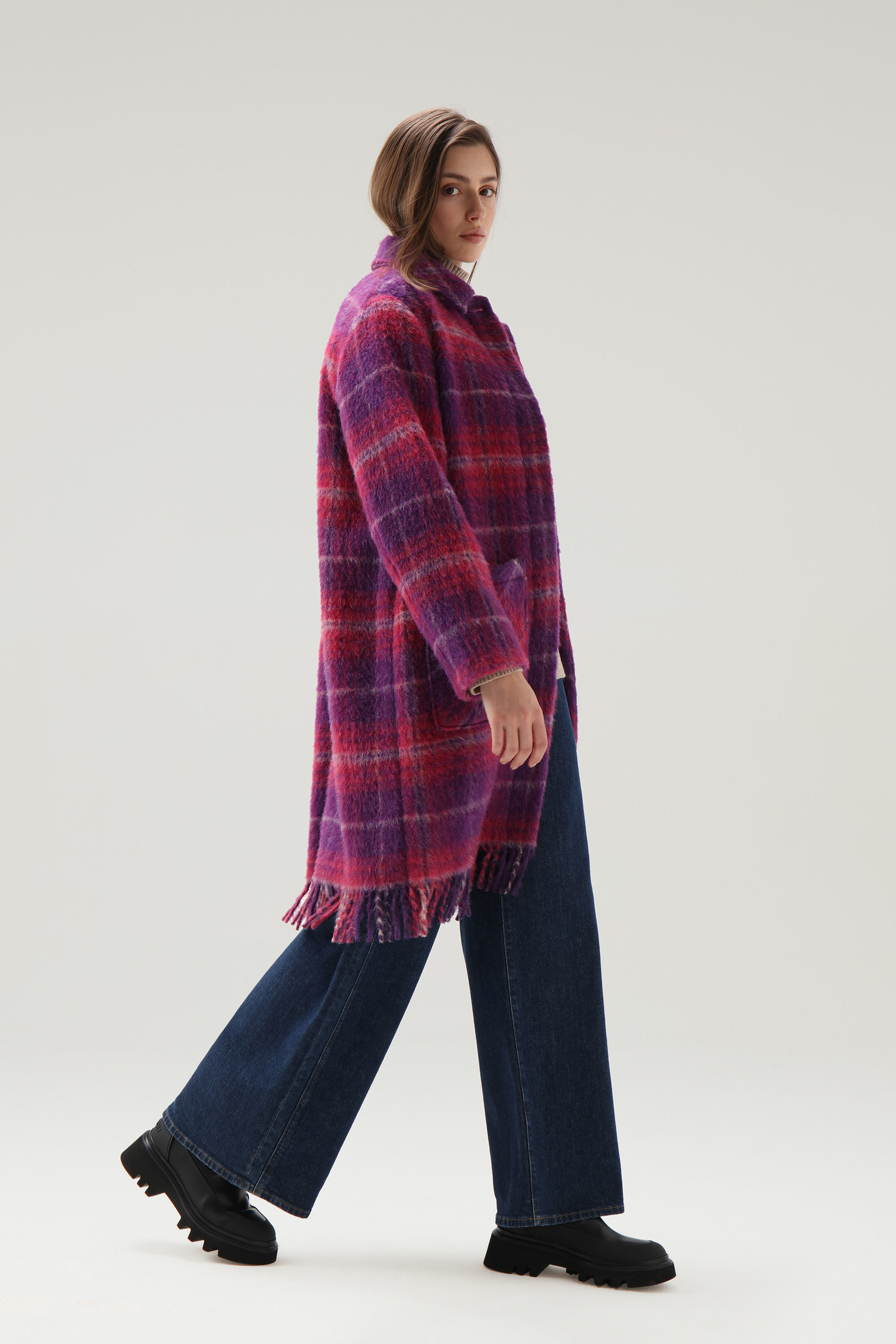 Langes Overshirt aus gebürsteter Wolle mit Fransen rot photo 2 | Woolrich