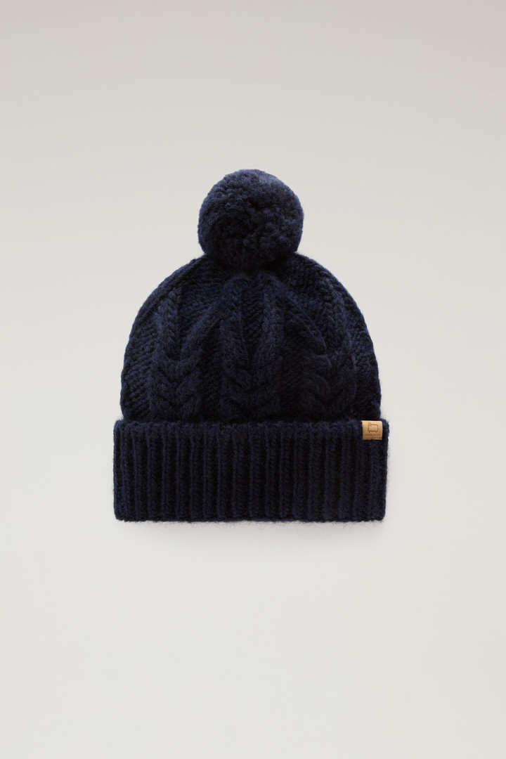 Girls' Beanie in Wool and Alpaca Blend with Pom-Pom Blue photo 1 | Woolrich