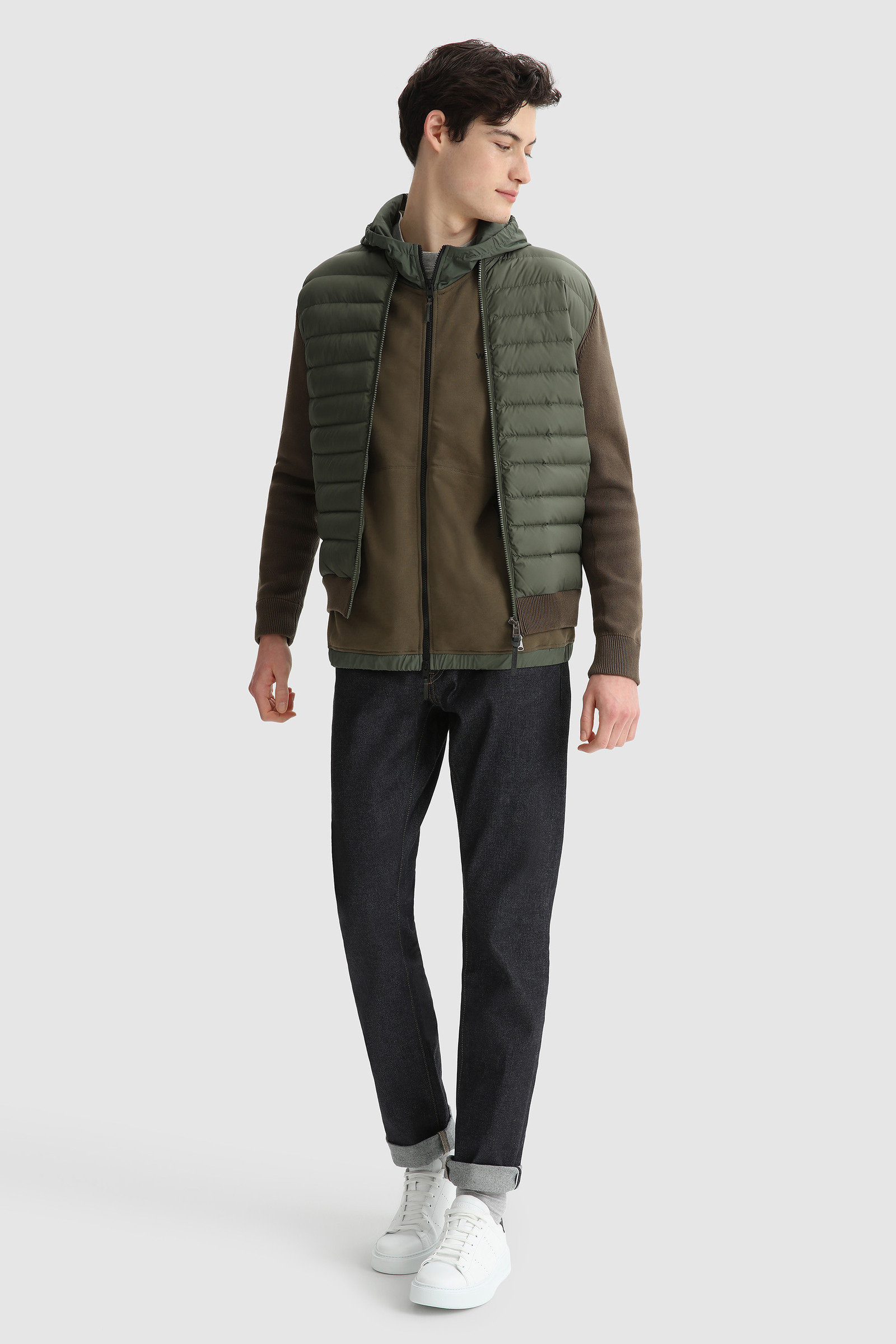 Quilted Track Jacket with Knit Sleeves Green photo 2 | Woolrich