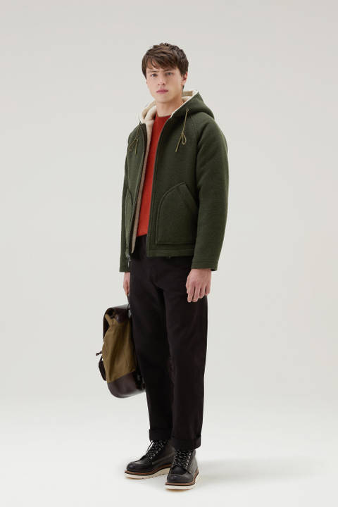 Hooded Jacket in Recycled Manteco Wool Blend Green | Woolrich