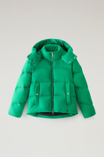 Short Alsea Down Jacket in Stretch Nylon with Detachable Hood Green | Woolrich