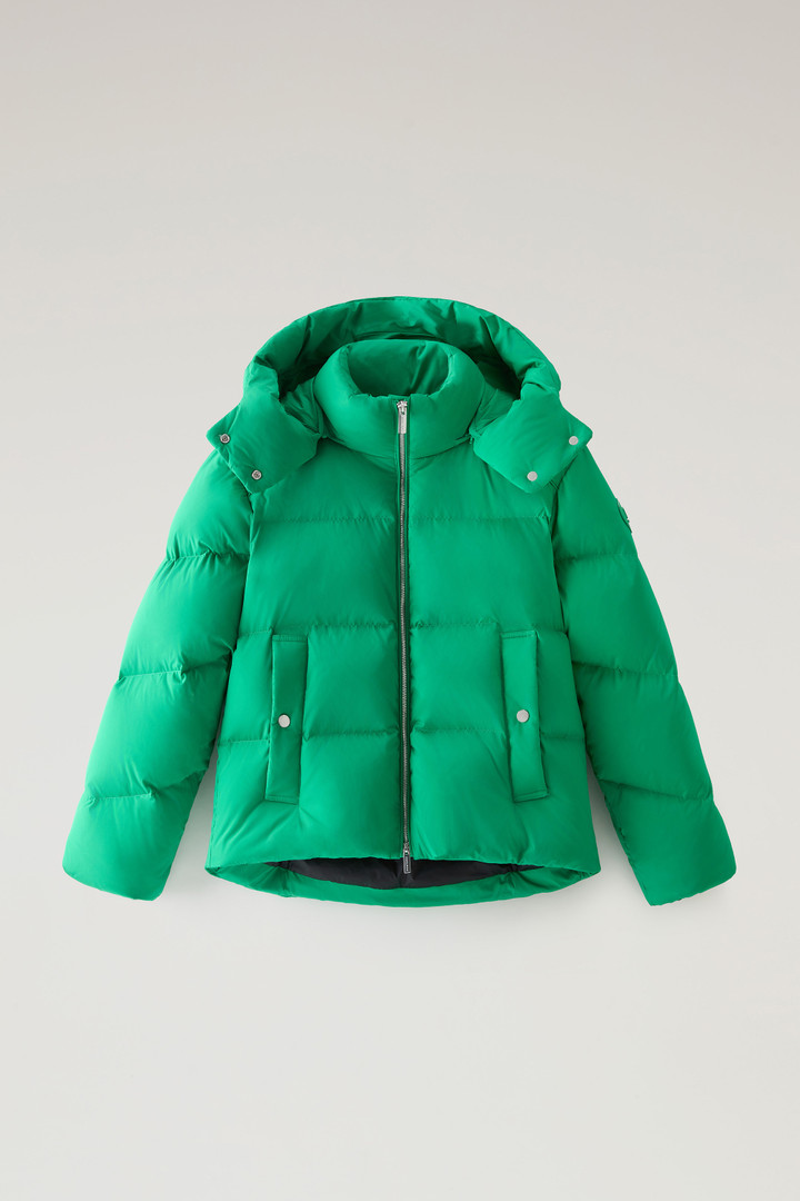 Short Alsea Down Jacket in Stretch Nylon with Detachable Hood Women Green