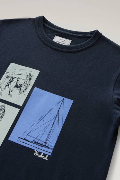 T-shirt pour garçon en pur coton avec impression graphique Bleu photo 2 | Woolrich