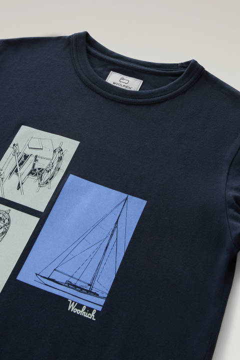 T-shirt da bambino in puro cotone con stampa grafica Blu photo 2 | Woolrich