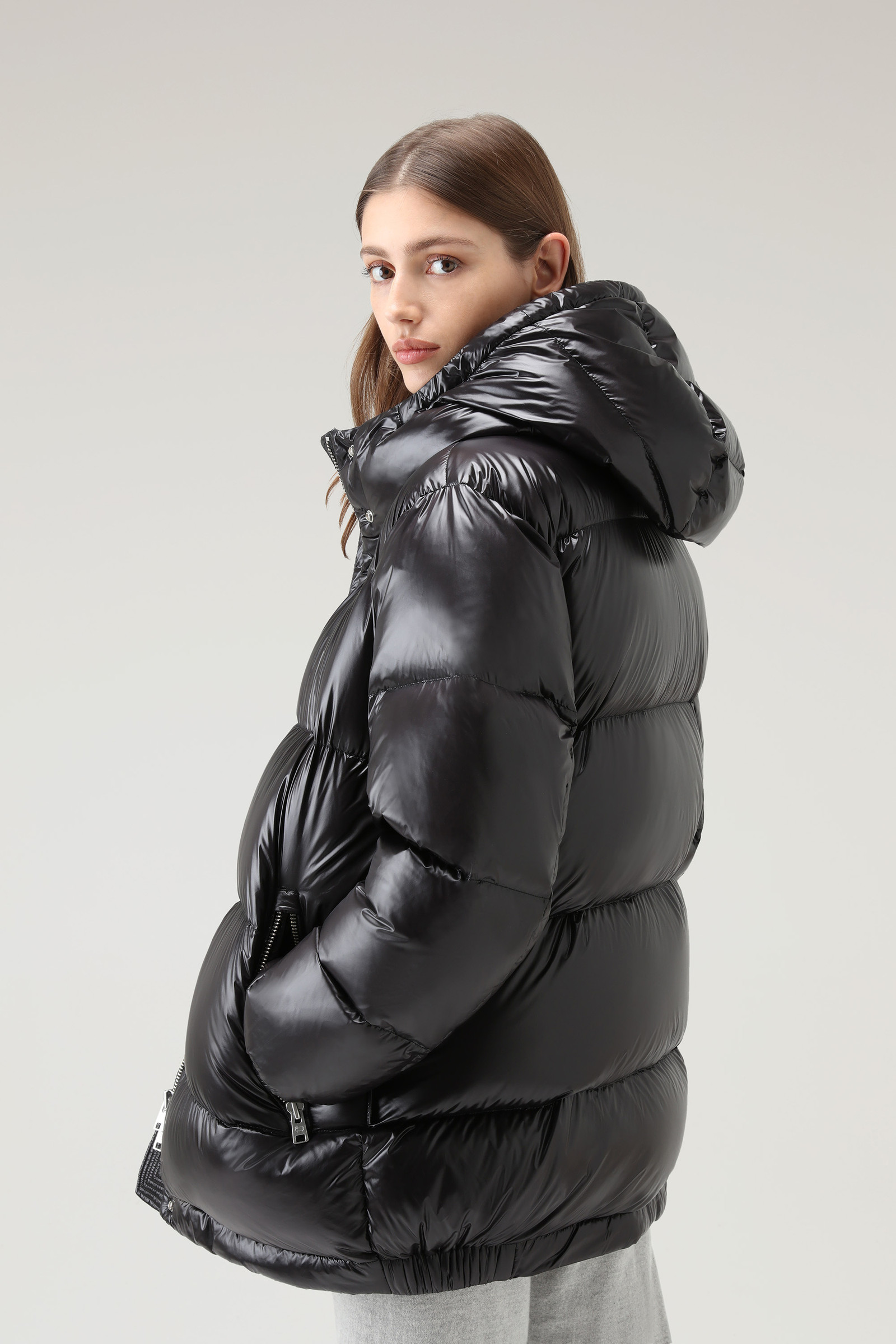 Aliquippa Parka in Glossy Nylon with Detachable Fur Trim Black photo 4 | Woolrich