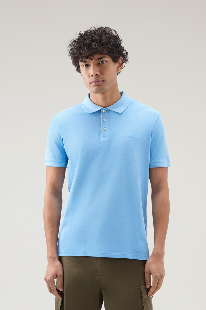 Woolrich Men Garment-Dyed Mackinack Polo in Stretch Cotton Piquet Blue Size XL