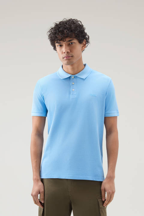 Garment-Dyed Mackinack Polo in Stretch Cotton Piquet Blue | Woolrich