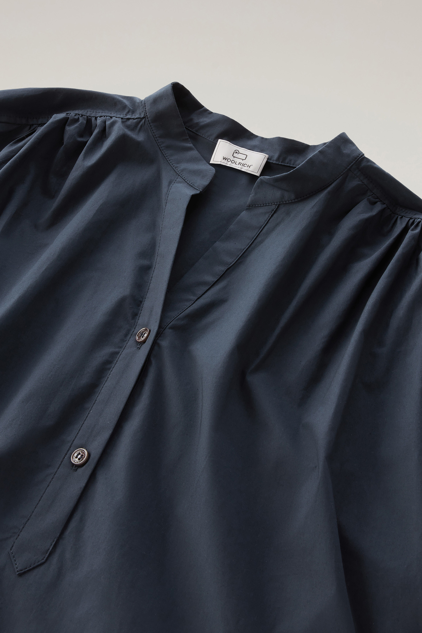 Short Dress in Pure Cotton Poplin with Gathered Details Blue photo 6 | Woolrich