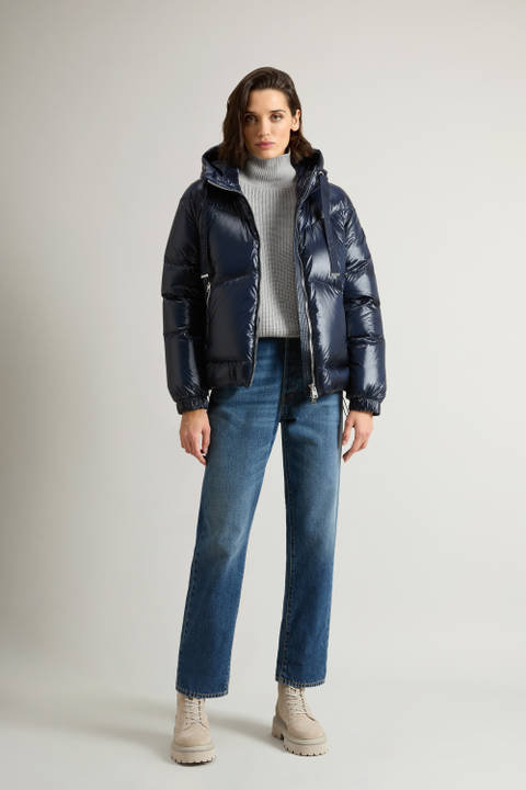 Aliquippa Short Down Jacket in Glossy Nylon Blue | Woolrich