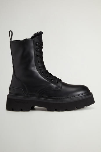 Rangers Logger en cuir avec doublure en peau de mouton Noir | Woolrich