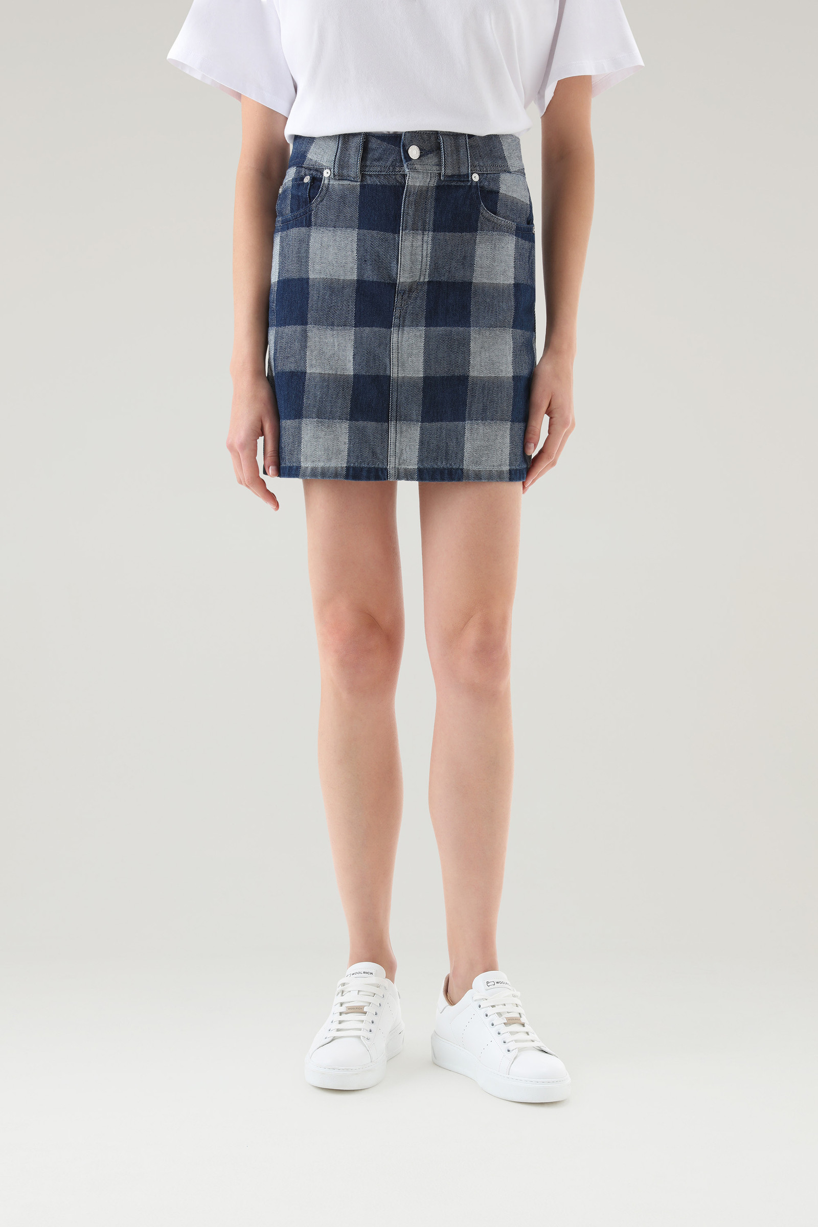 Minigonna a quadri in denim di puro cotone blu photo 3 | Woolrich
