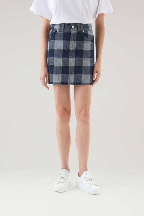 Check Mini Skirt in Pure Cotton Denim Blue | Woolrich
