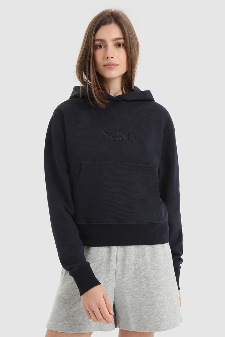 Fleece Hoodie with Embroidered Vintage Logo Blue | Woolrich