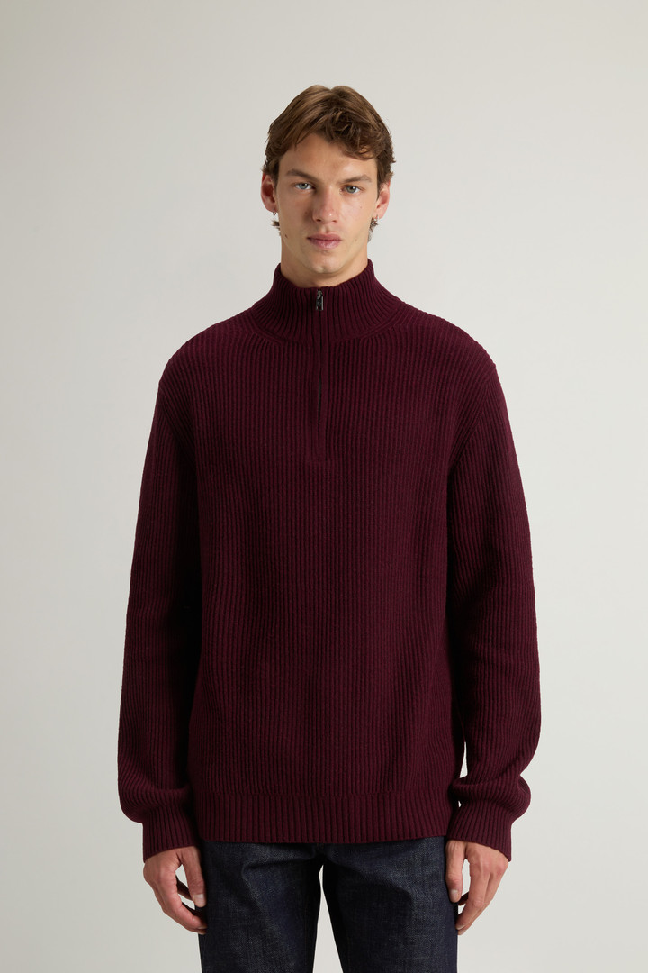 Half-Zipper Turtleneck Sweater in Wool and Cashmere Blend Red photo 1 | Woolrich