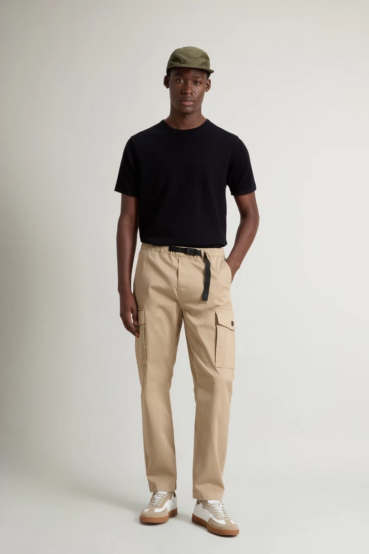 Garment-Dyed Cargo Pants with Belt - Men - Beige