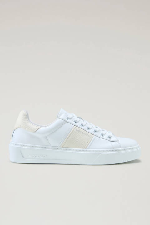 Classic Court Sneakers in Leather with Contrasting Stripe White | Woolrich