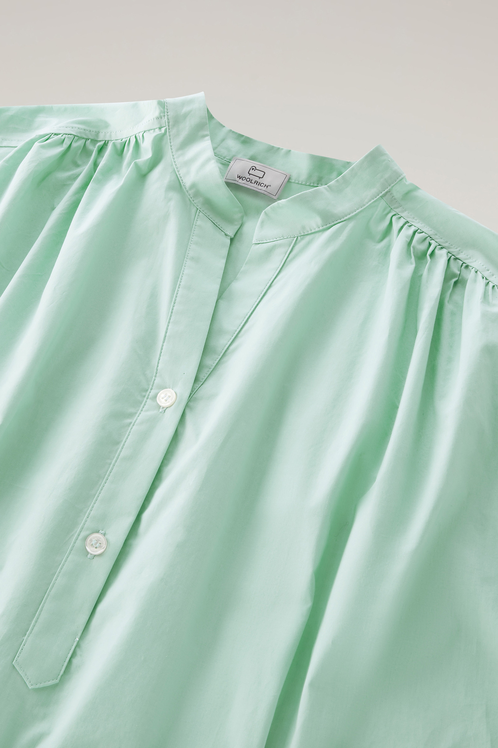 Short Dress in Pure Cotton Poplin with Gathered Details Green photo 6 | Woolrich