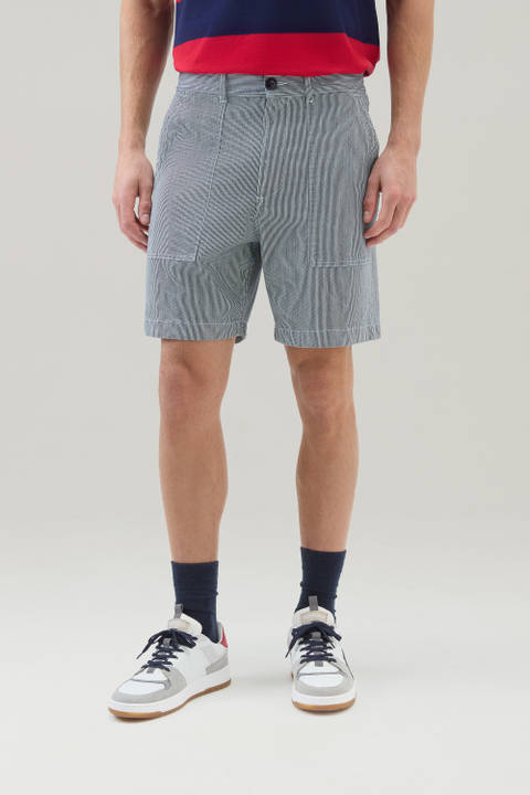 Striped Chino Shorts in Stretch Cotton Blend Blue | Woolrich