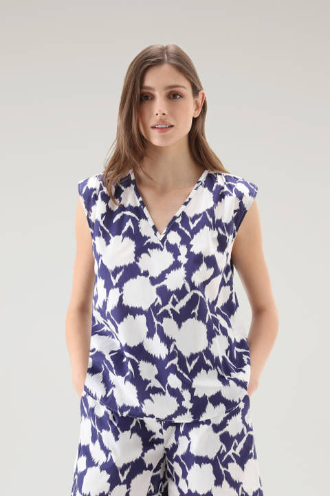 Sleeveless Blouse in Pure Cotton Poplin Blue | Woolrich