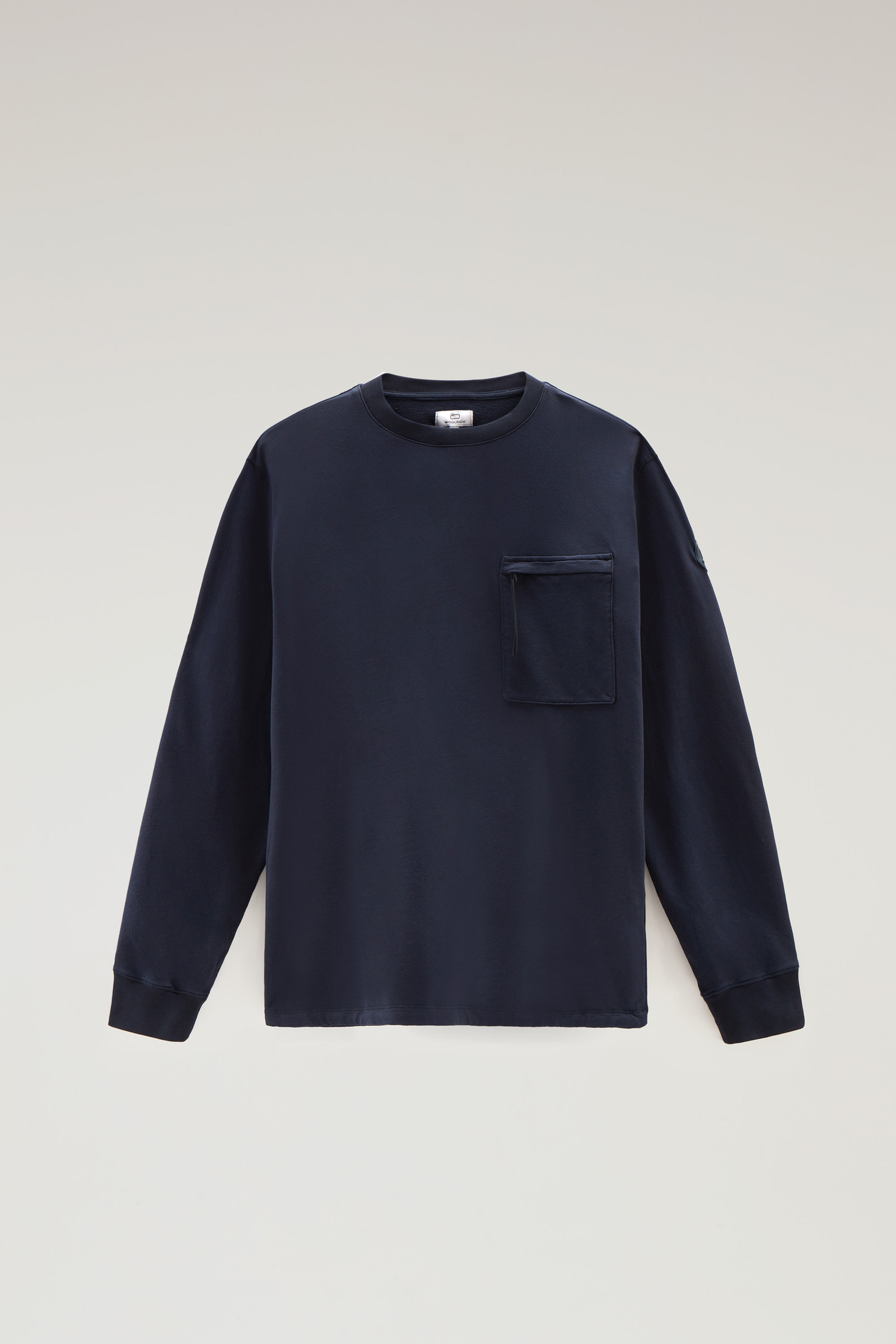 Crewneck in Pure Cotton Fleece with Zip Pocket Blue photo 5 | Woolrich
