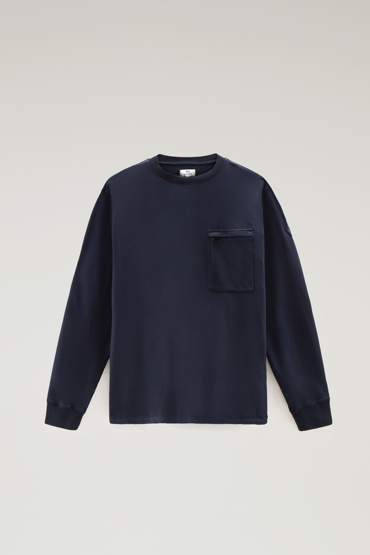 Sweat-shirt à col rond en pur coton muni d’une poche zippée Bleu photo 1 | Woolrich