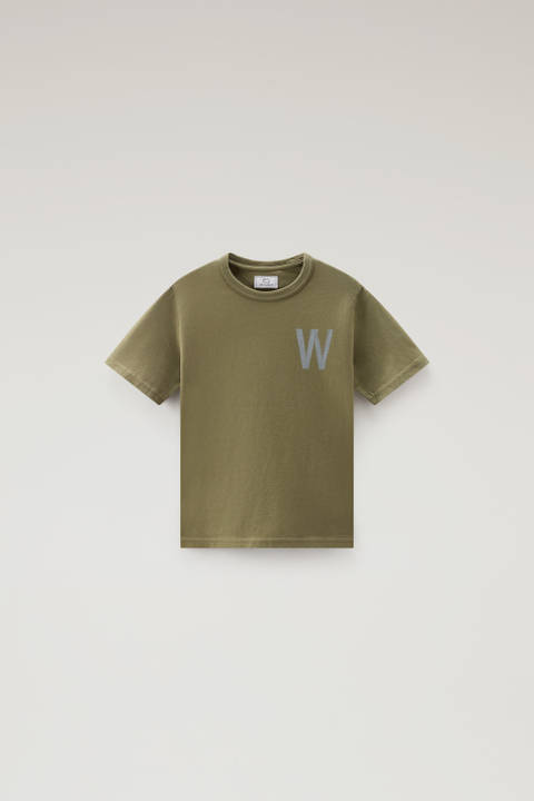 T-shirt pour garçon en pur coton avec impression Vert | Woolrich