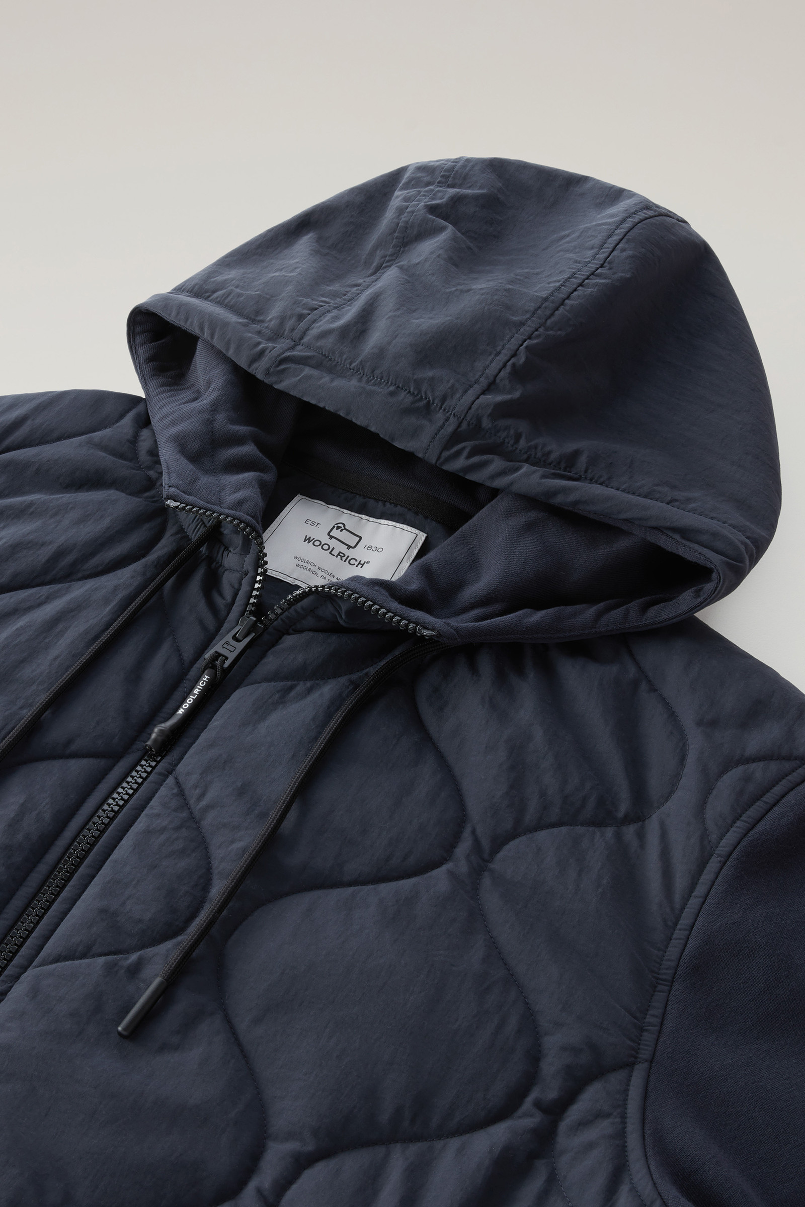 Zip-up Hybrid Hoodie in Cotton and Quilted Taslan Nylon Blue photo 6 | Woolrich