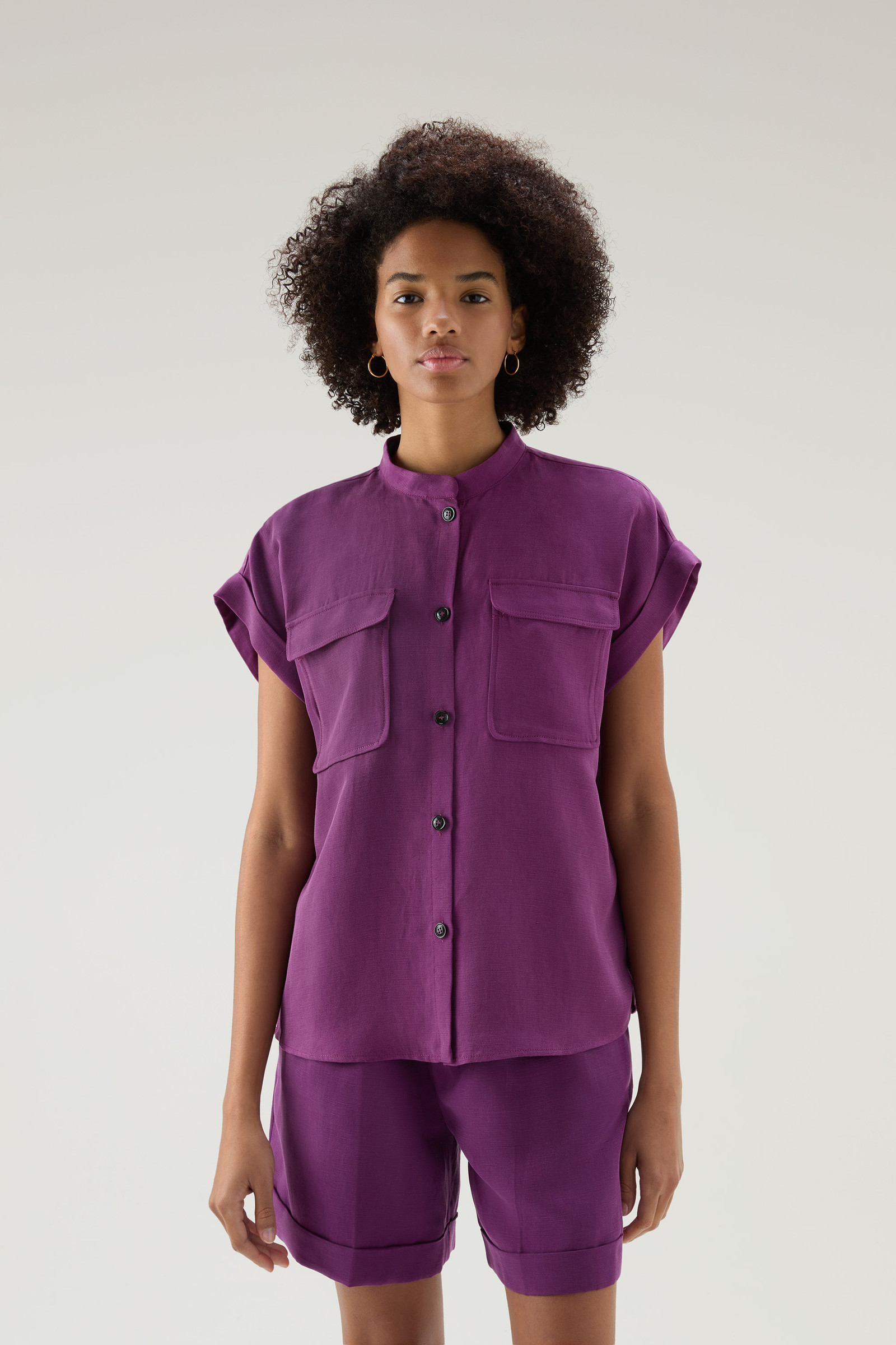 Chemisier à manches courtes en lin mélangés lilas | Woolrich