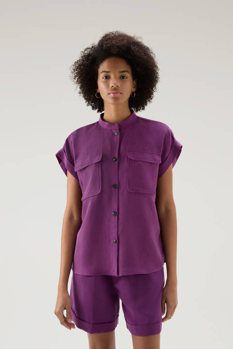 Short-sleeved Shirt in Linen Blend Purple | Woolrich