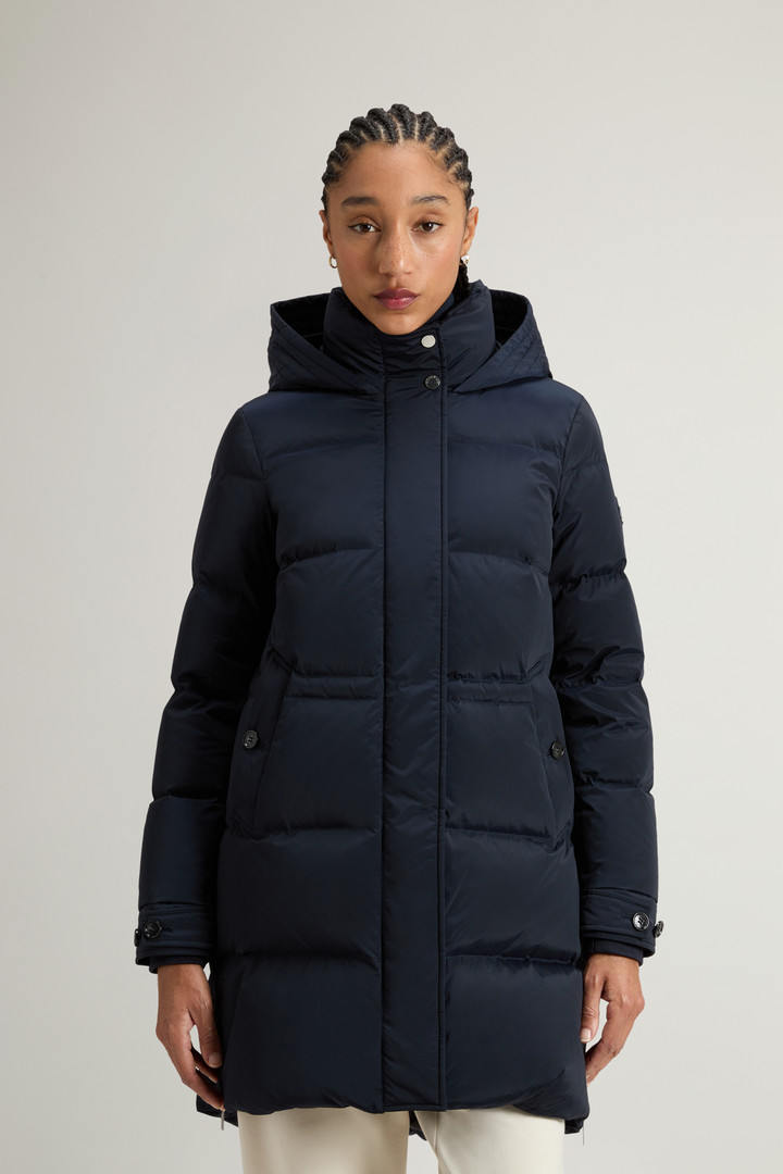 Hooded Alsea Down Jacket in Stretch Nylon Blue photo 1 | Woolrich