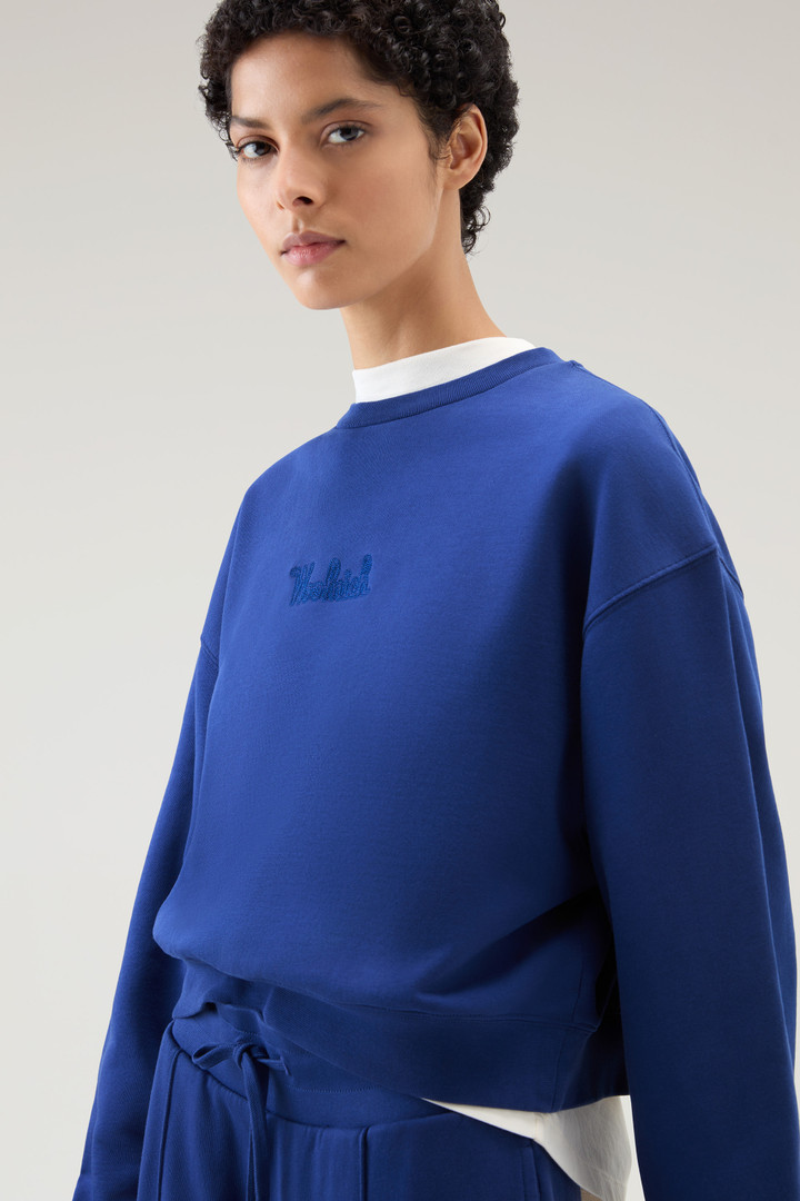 Sweat-shirt à col rond en pur coton avec logo brodé Bleu photo 4 | Woolrich