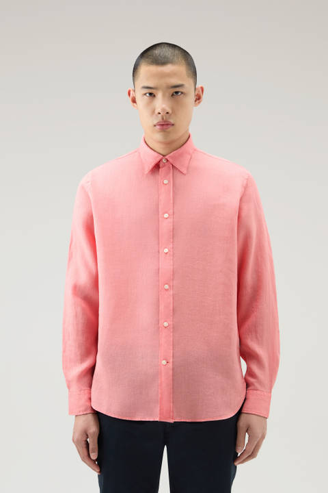 Camisa de puro lino teñida en prenda Rosa | Woolrich