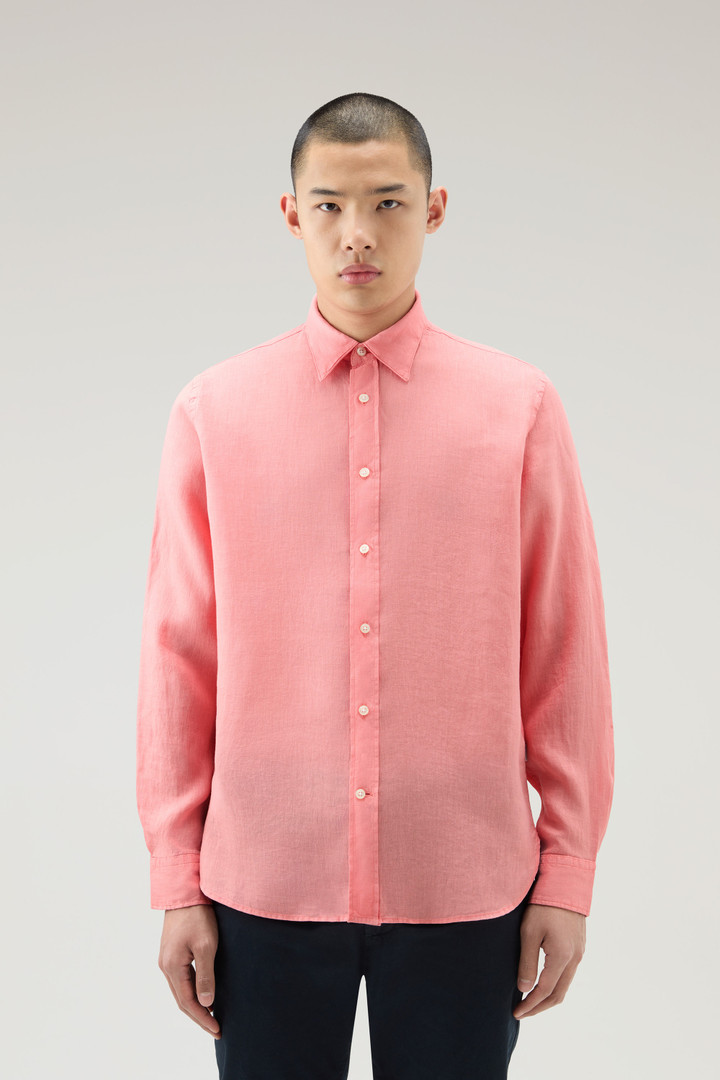 Overhemd van achteraf geverfd, zuiver linnen Roze photo 1 | Woolrich