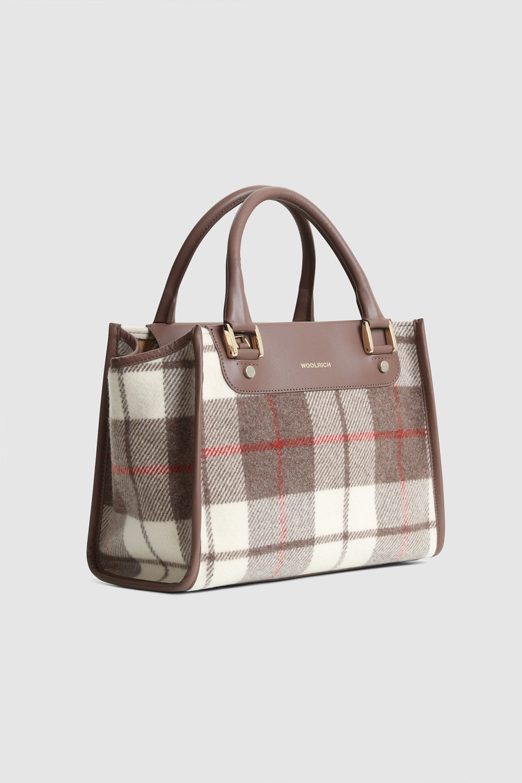 Wool Tote Bag with check pattern