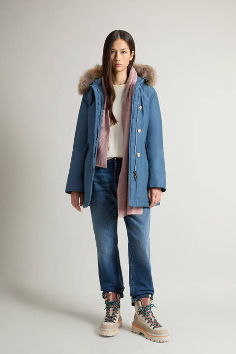 Arctic Parka in Ramar Cloth with Detachable Fur Trim Blue | Woolrich