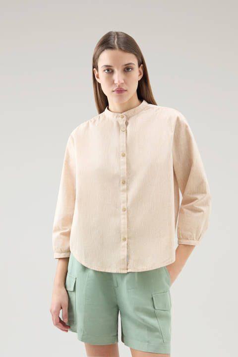 Overhemd voor meisjes van een mix van linnen en katoen met bandkraag Beige | Woolrich