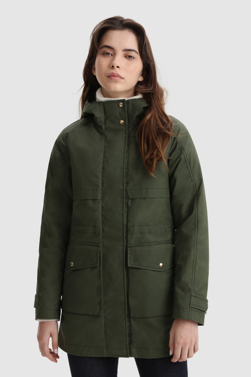 2-in-1-Conway Parka aus gewachster Baumwolle von British Millerain Grün | Woolrich