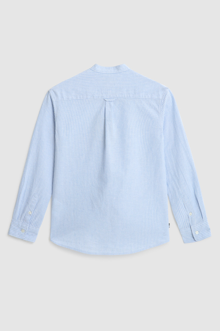 Cotton linen band collar shirt