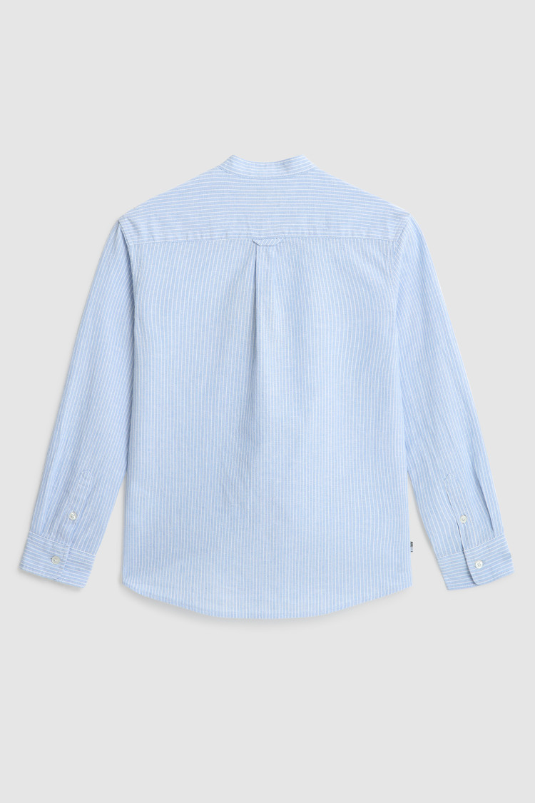 Cotton linen band collar shirt